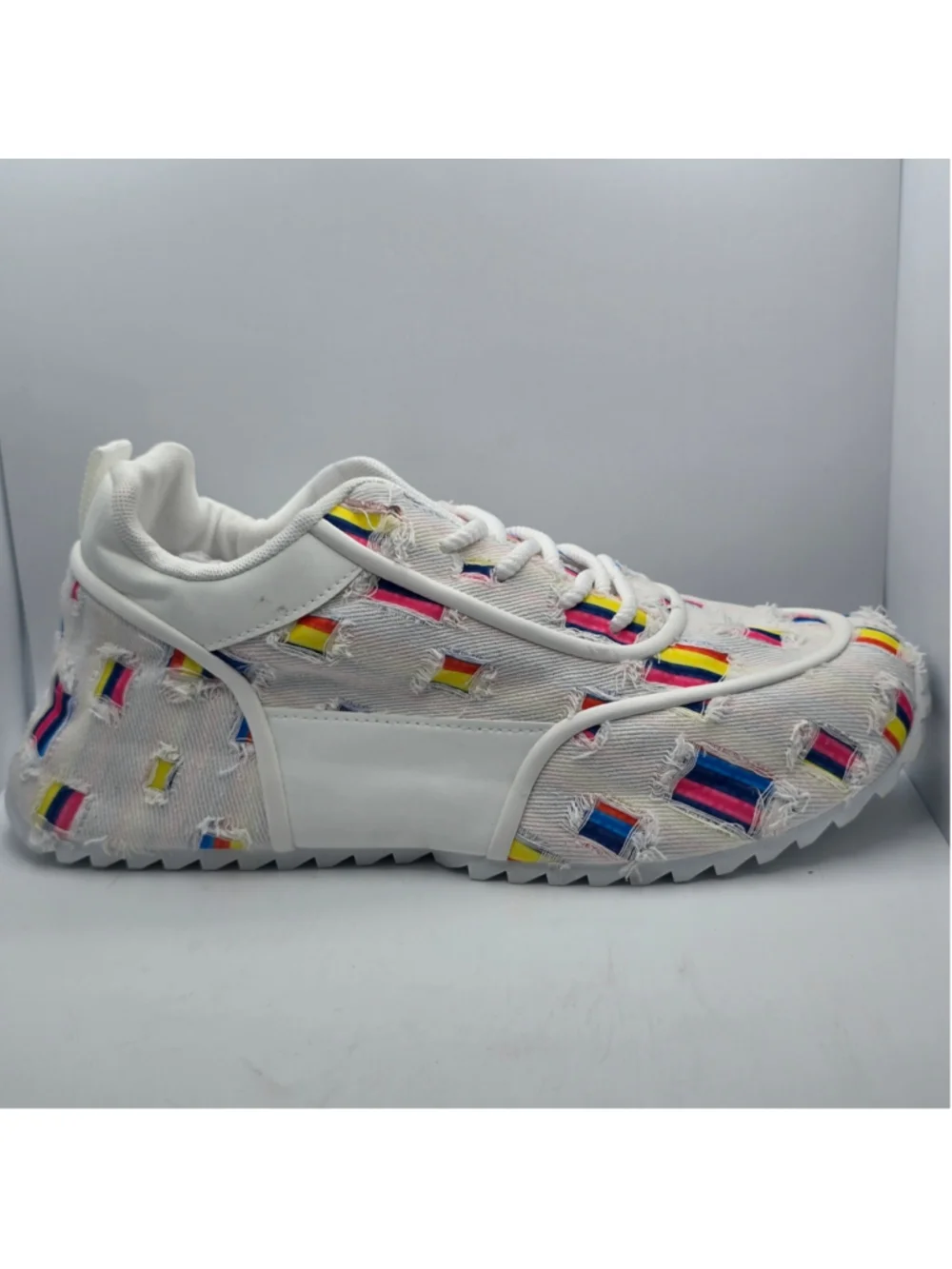Women's Unbranded Distressed White Sneakers with Multi-color Accents 11 men's